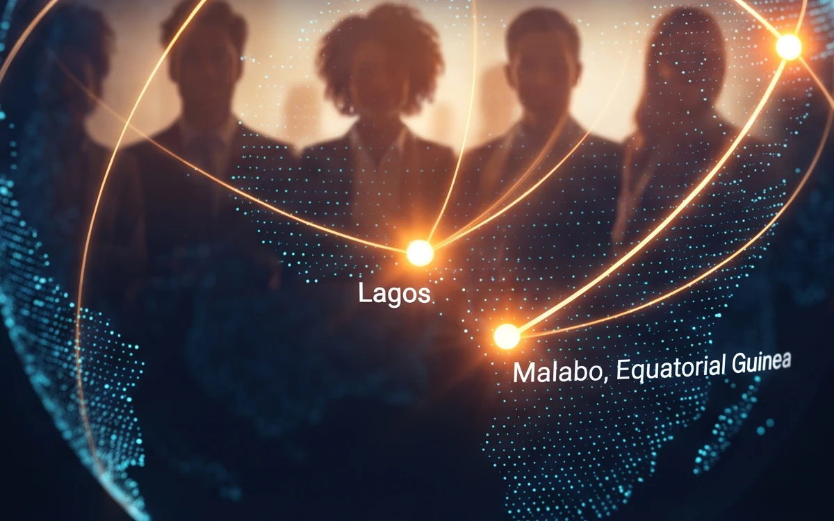 Digital globe with Lagos highlighted on a glowing network