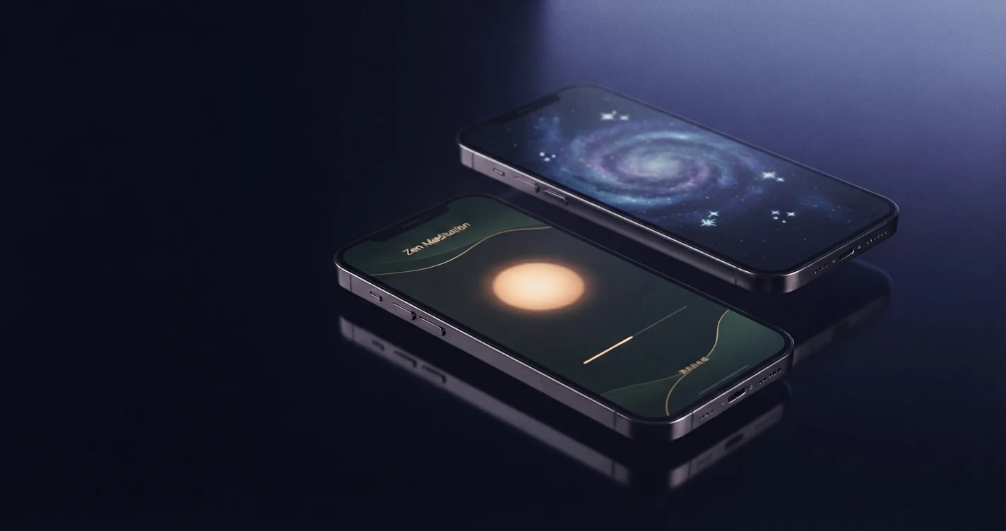 Two smartphones running a calming wellness app